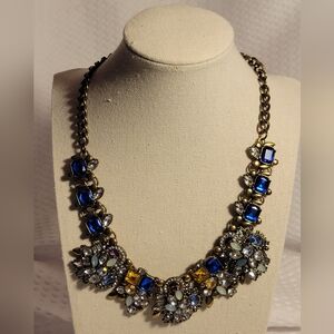 Mango Rhinestone Statement Necklace Multicolored Gemstones Brass-tone